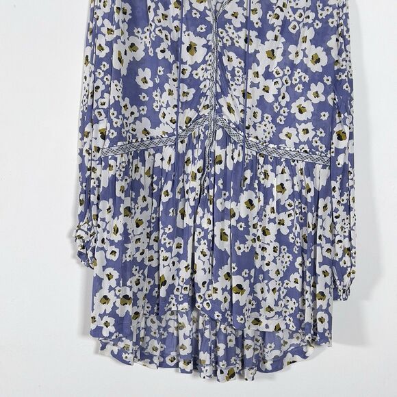 Free People Love Letter Tunic Top Mini Dress Sz S Blue Floral Long Sleeve - Picture 5 of 14